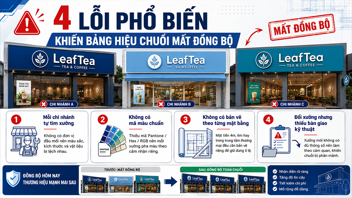 4 Lỗi Phổ Biến Khiến Bảng Hiệu Chuỗi Mất Đồng Bộ