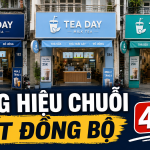 Bảng hiệu chuỗi cửa hàng đồng bộ nhiều chi nhánh cùng màu sắc logo